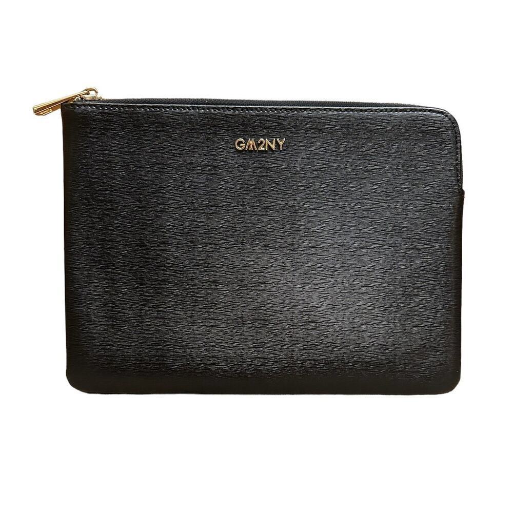 GM2NY Black Brushed Leather Clutch Zipper Closure Lined Get Me 2 New York NWOT - Picture 2 of 7